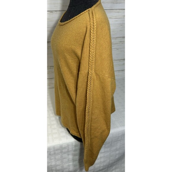 GARNET HILL Size MEDIUM Womens Mustard Yellow BRAIDED Trim 100% Cashmere Sweater - Picture 6 of 16